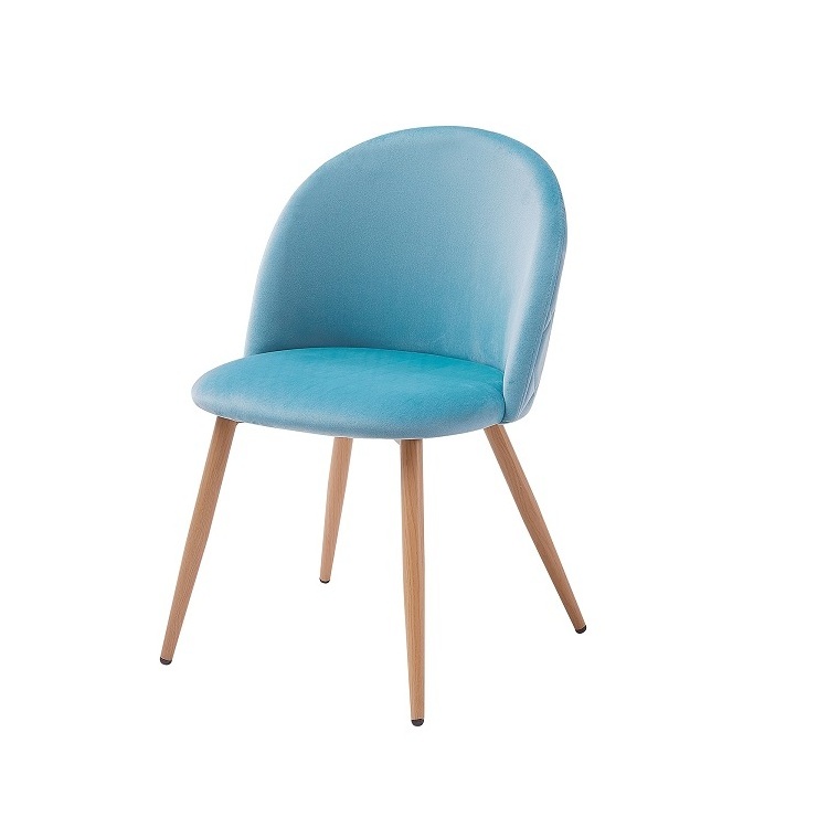 Nordic Style Blue Soft Velvet Backs Upholstered Dining Kitchen Chair with Adjustable Green Metal Legs