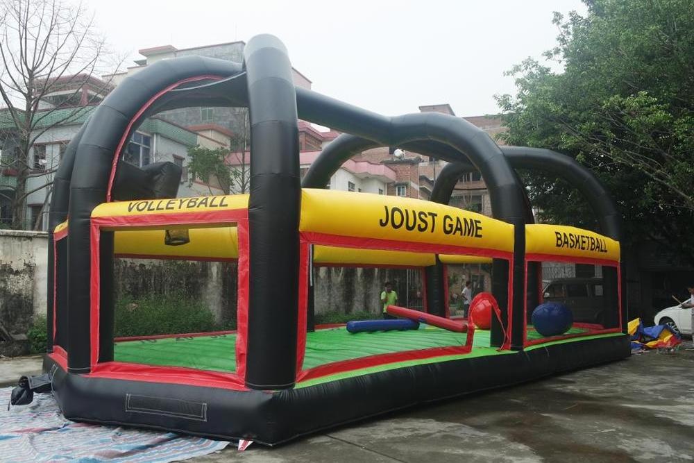 hot sales All in One inflatable sports field with basketball volleyball dodgeball and joust twist game