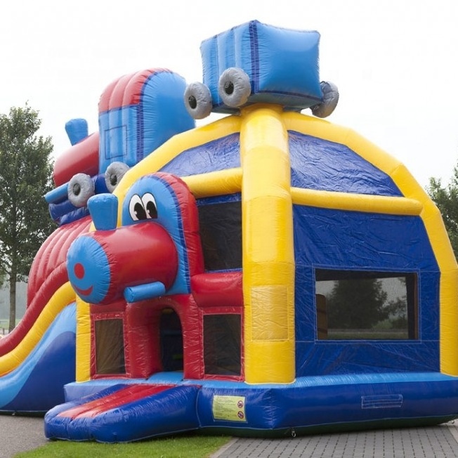 commercial train theme castle inflatable,bouncer inflatable with high quality