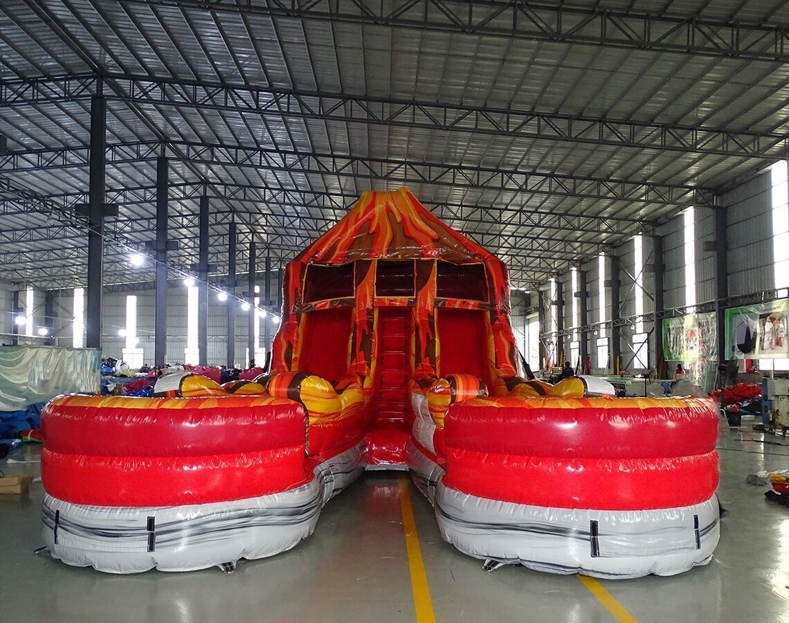 volcano theme inflatable double lane pool slide,inflatable water pool slide with custom design