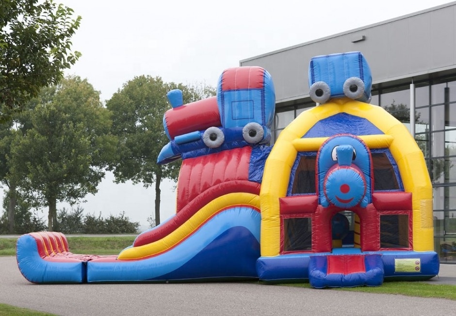 commercial train theme castle inflatable,bouncer inflatable with high quality