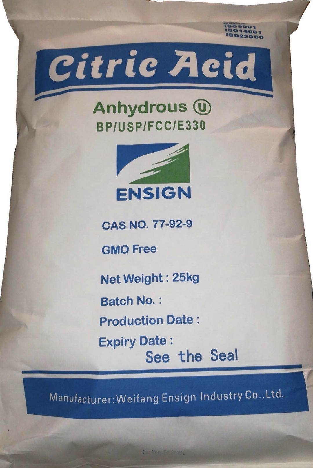 grado el acido citrico citric acid monohydrate /anhydrous citric acid 30-100mesh Acide Citrique weifang ensign industry co.