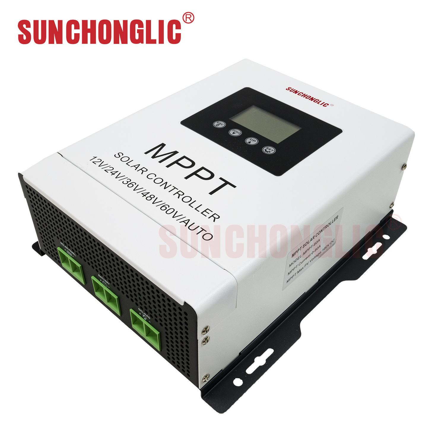 Sunchonglic 12v 24v 48v 60v auto 60A Lead Acid Gel Life Po 4 Li-ion battery charging controller mppt solar charge controller