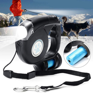 Luxury Led Flashlight All In 1 Retractable Multifunction Manufacturers Pet Poop Bag Holder Dog Leash With Light