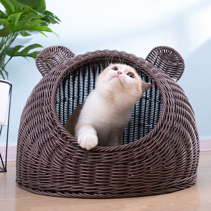 Woven Small Rattan Washable Wicker Round Cool Pets  Pet Cat Bed Beds And Houses