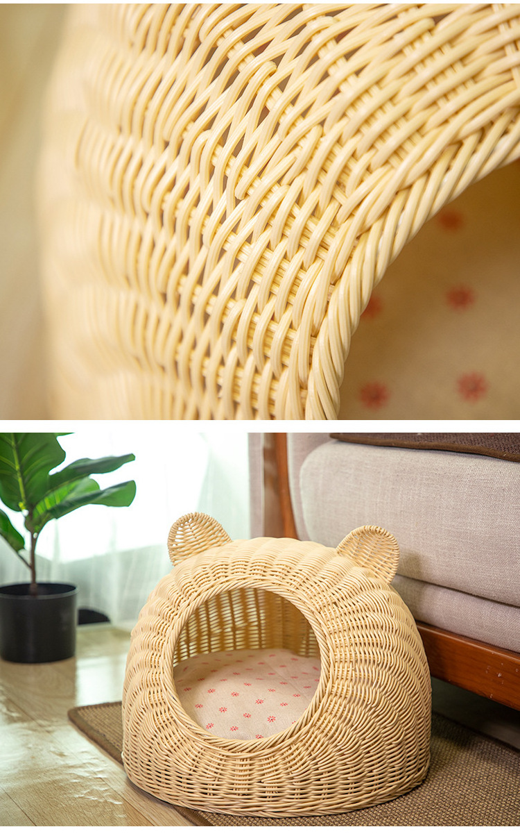 Woven Small Rattan Washable Wicker Round Cool Pets  Pet Cat Bed Beds And Houses