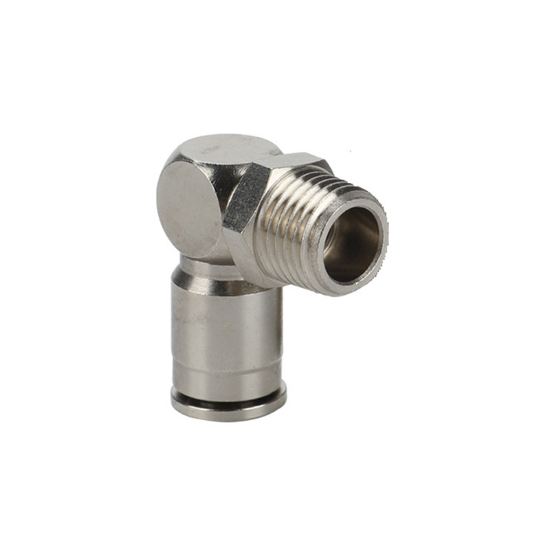 Nickel Plated Brass Pneumatic Fitting Swivel Male Threading Push To Connect Square Body Elbow M8 x 1.0 To 10mm OD Push In Tube