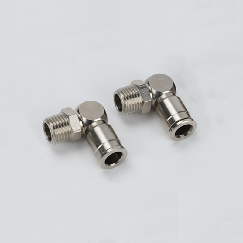 Nickel Plated Brass Pneumatic Fitting Swivel Male Threading Push To Connect Square Body Elbow M8 x 1.0 To 10mm OD Push In Tube