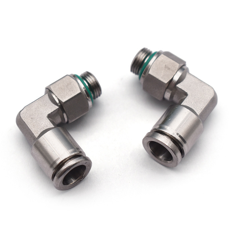 Stainless Steel Pneumatic Quick Connector Push-In Swivel Male Elbow Fitting With O Ring G1/4'' x 10mm Pipe OD