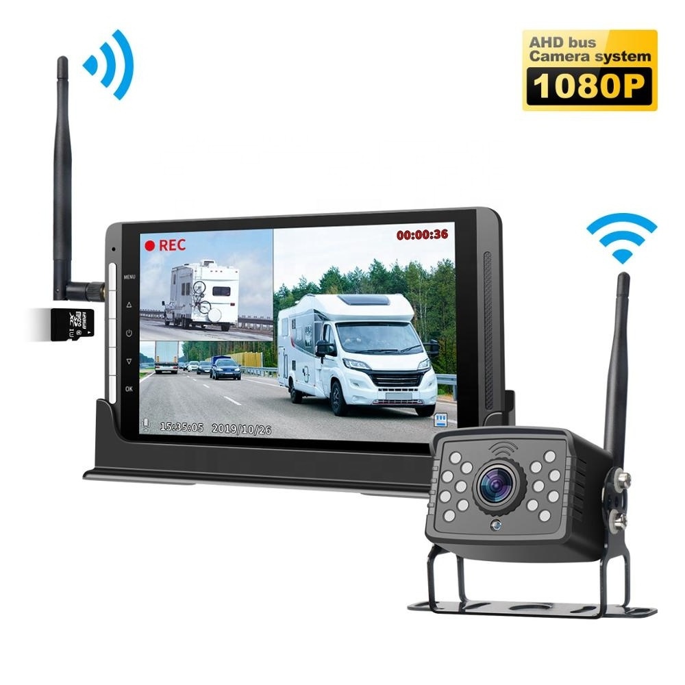 Built-in Wireless Video Receiver and Transmitter Digital Wireless 1080P Dual Cam Video Recording 7inch Monitor Backup Camera Kit