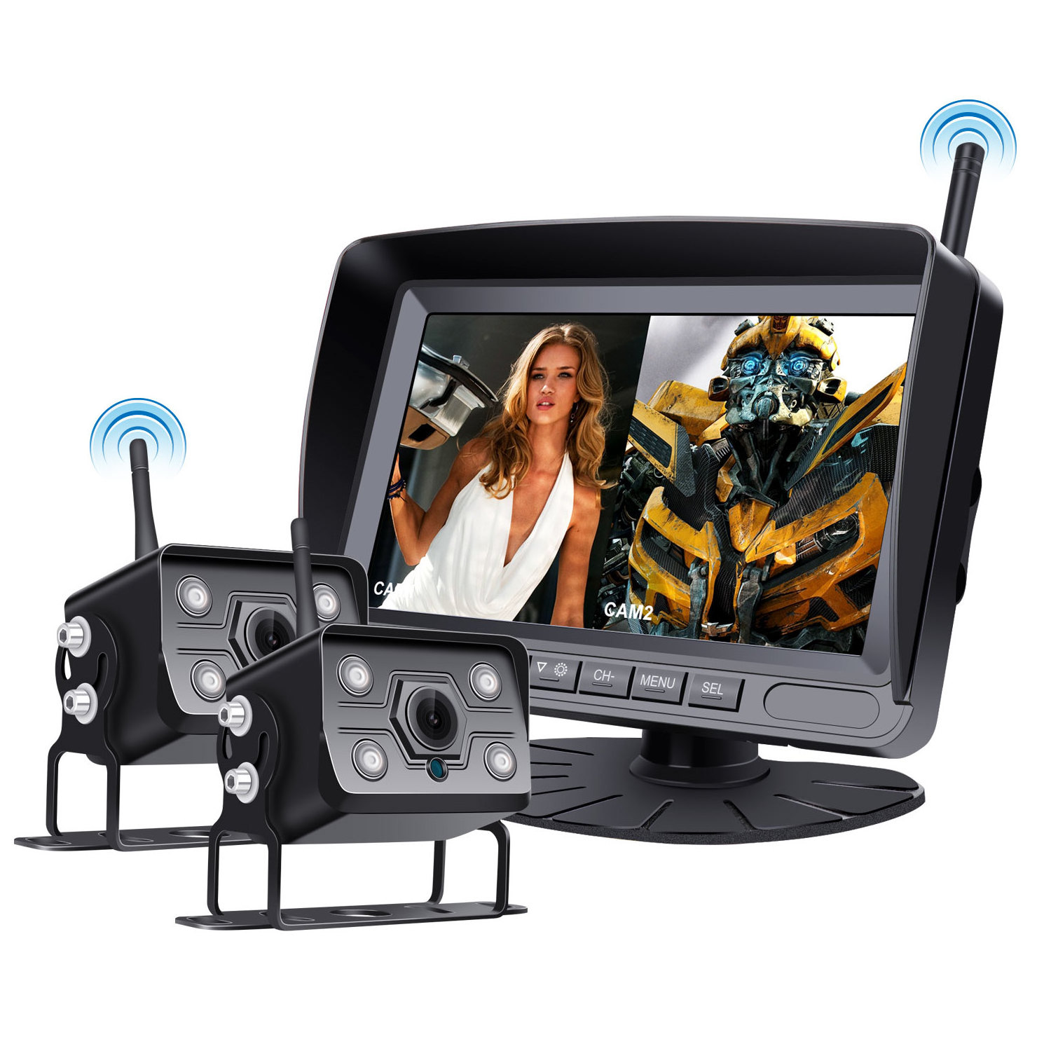 SNR-CX77+607T2 Sonix HD 1080P 7 inch Digital Signal Bus Monitor Infrared Night Vision Wireless Rear View Camera Kit