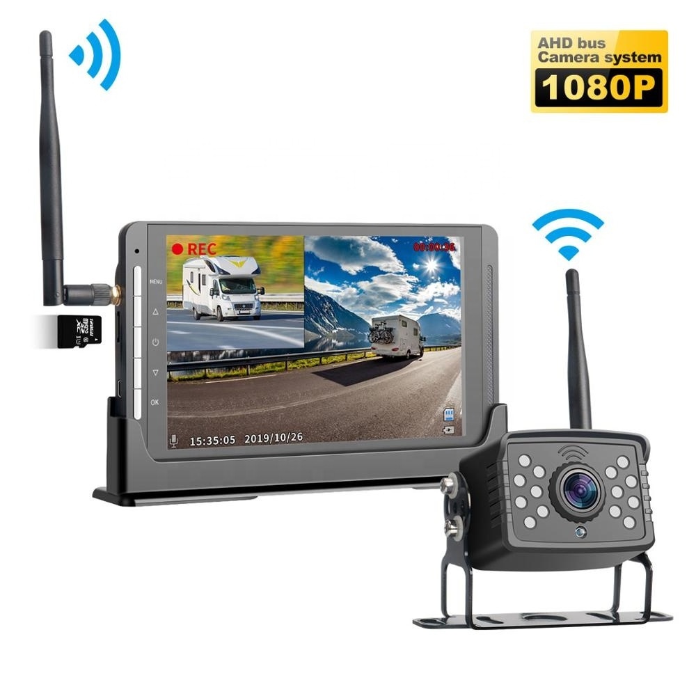 Built-in Wireless Video Receiver and Transmitter Digital Wireless 1080P Dual Cam Video Recording 7inch Monitor Backup Camera Kit