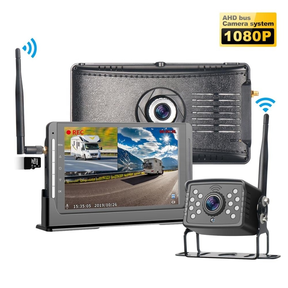 Built-in Wireless Video Receiver and Transmitter Digital Wireless 1080P Dual Cam Video Recording 7inch Monitor Backup Camera Kit