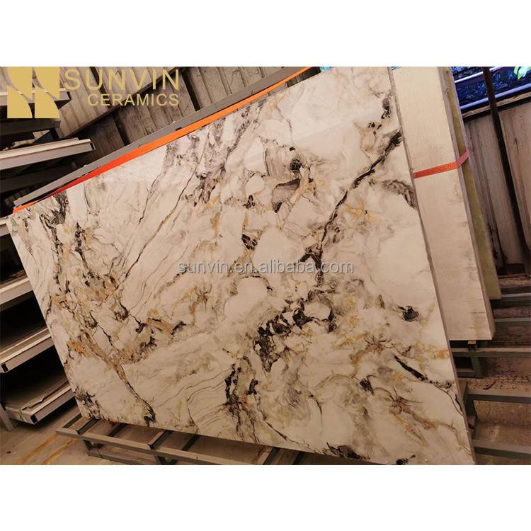 Slab Marble Look Sintered Stone Wall Panels Polished Tile Large Format Sintered Stone Slab For TV Background