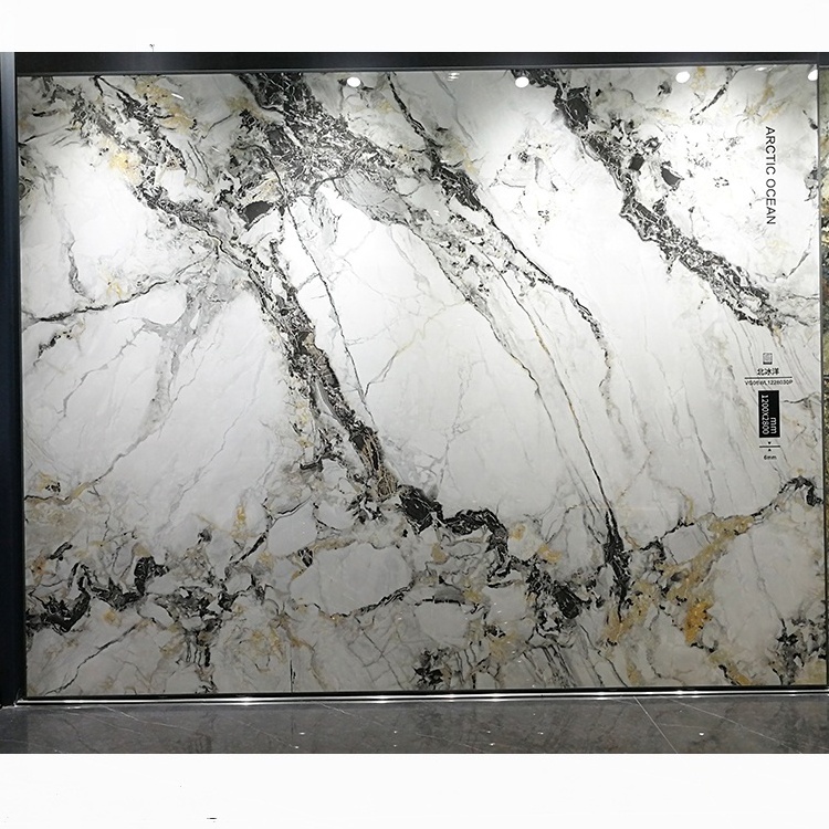 Slab Marble Look Sintered Stone Wall Panels Polished Tile Large Format Sintered Stone Slab For TV Background