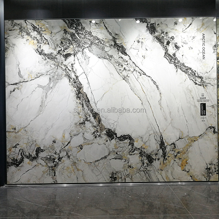 Slab Marble Look Sintered Stone Wall Panels Polished Tile Large Format Sintered Stone Slab For TV Background