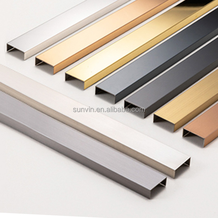 Stainless Steel Profile Grade 201 304 Pvd Black Color Coated Stainless Steel U Shape Tile Trim