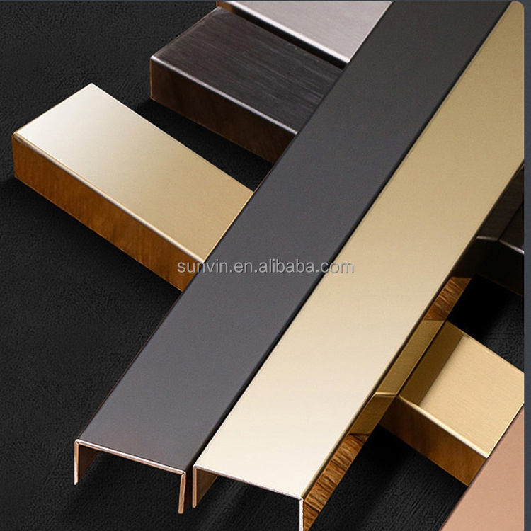 Stainless Steel Profile Grade 201 304 Pvd Black Color Coated Stainless Steel U Shape Tile Trim