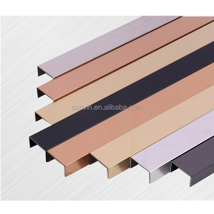 Stainless Steel Profile Grade 201 304 Pvd Black Color Coated Stainless Steel U Shape Tile Trim