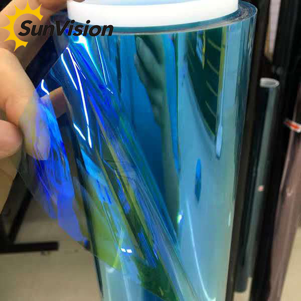 Removable imported material colorful chameleon film VLT70% car front window anti glare tint film sun anti film for glass protect