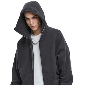 manufacturers for customs full zip 80 cotton 20 polyester  mens leather jacket with 450 gsm hoodies