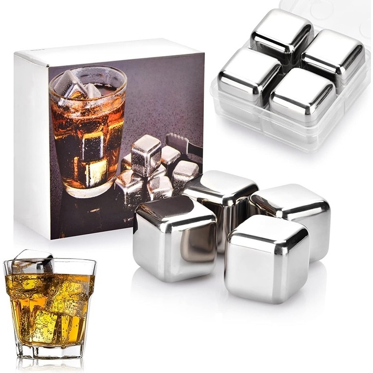 Factory Wholesale Stainless Steel Square Whiskey Stones Custom Logo Reusable Ice Cubes for Food and Bar Frozen Rocks