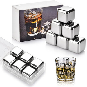 Factory Wholesale Stainless Steel Square Whiskey Stones Custom Logo Reusable Ice Cubes for Food and Bar Frozen Rocks