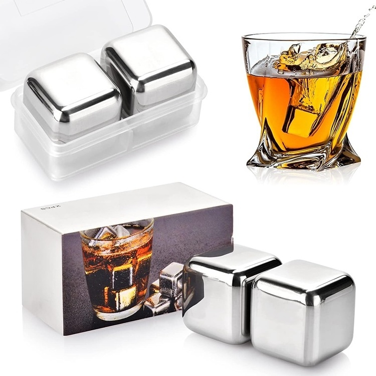 Factory Wholesale Stainless Steel Square Whiskey Stones Custom Logo Reusable Ice Cubes for Food and Bar Frozen Rocks