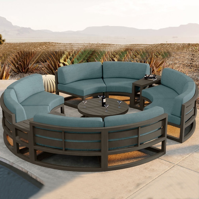 Luxury Metal Frame Sectional Sofa Outdoor Aluminum Furniture Round Patio Sofa Outdoor Furniture Round Garden Sofa