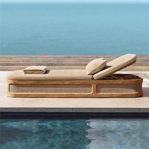 Sunway Patio modern poolside restful backrest furniture with reticulated foam cushion teak chaise lounge for hotel