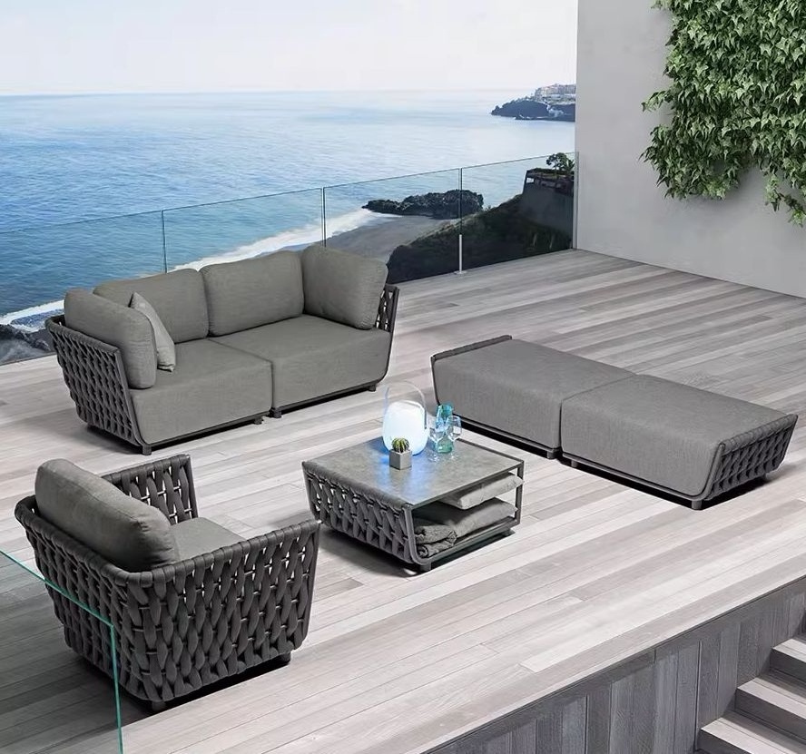 Top Quality Modern Modular Design Luxury Hotel Outdoor Furniture Sofa Outdoor Garden Woven Rope Sofa Set