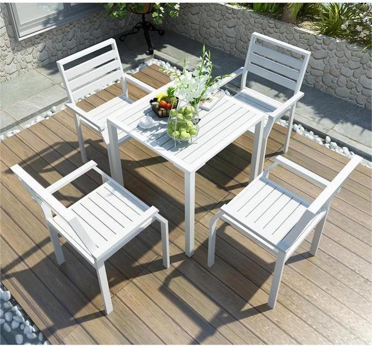 Modern luxury foldable outdoor aluminum dining outdoor stackable  dining set  outdoor metal chairs and table set with fire pit