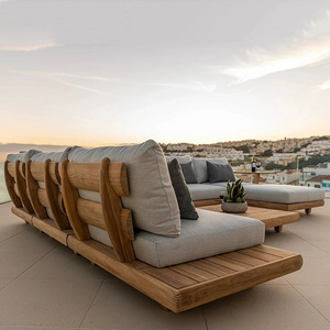 Modern Teak Wood Furniture with Cushions Sofa Set Living Room Garden Patio Hotel Sectional L Shape Outdoor Sofa