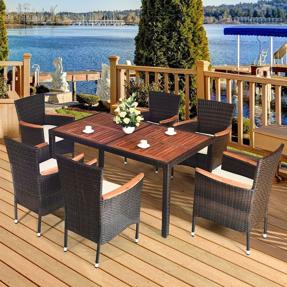 Outdoor Furniture Balcony Garden Rattan Chair Hotel Club Table And  Chair Outdoor Stacked Chair And Wood Table