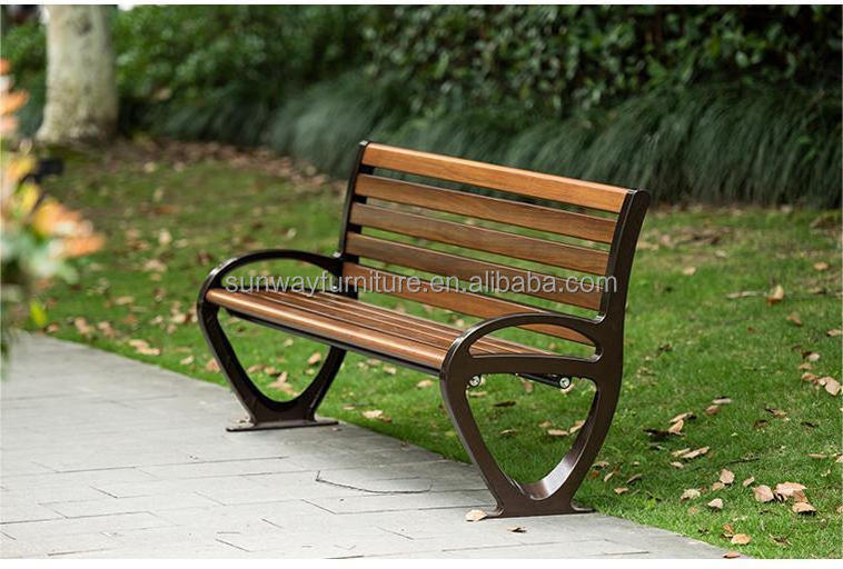 Outdoor Garden Cast Iron Bench Seat Public Park Furniture Benches Outdoor Solid Wood Bench Chair