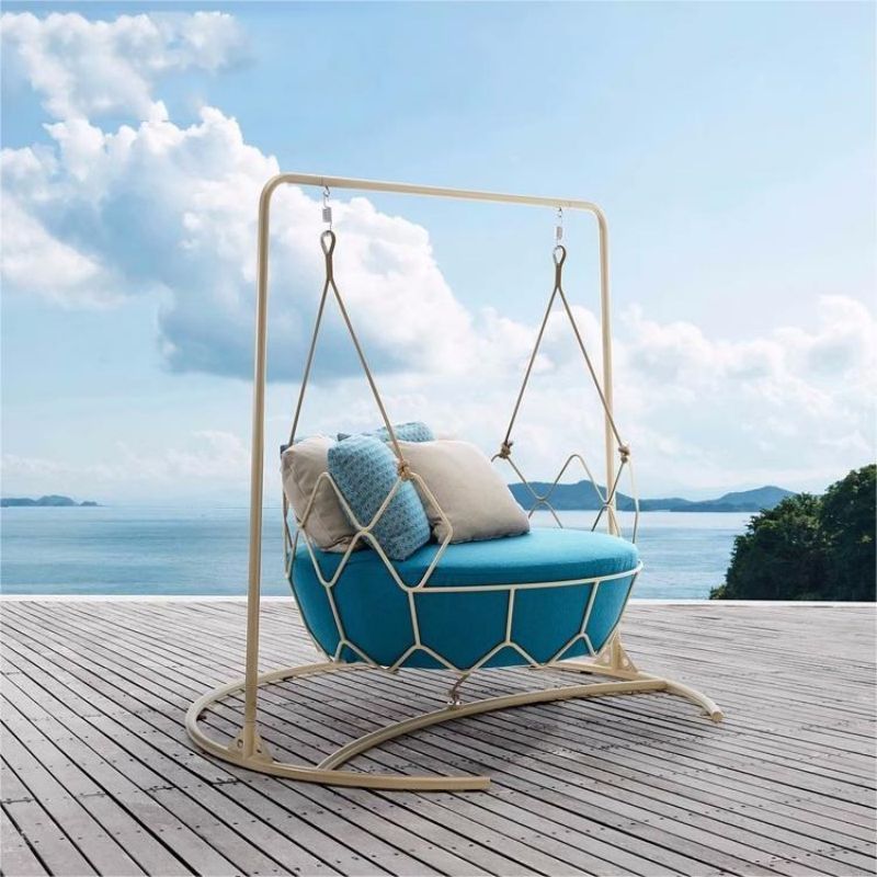 Outdoor Round Bird's Nest Hanging Lounge Chair with Strong Ropes and Coated Aluminum Frame