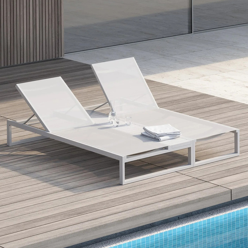 Modern patio aluminium luxury chaise double lounge furniture beach poolside sunbed chair high end outdoor garden sun lounge