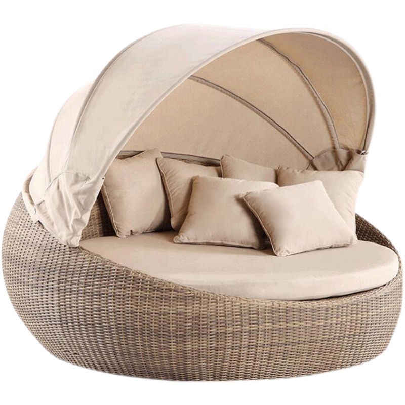 Hot Sale Rattan Sunbed Round Lounger Waterproof Beach Chair Garden Daybed Outdoor Rattan Daybed