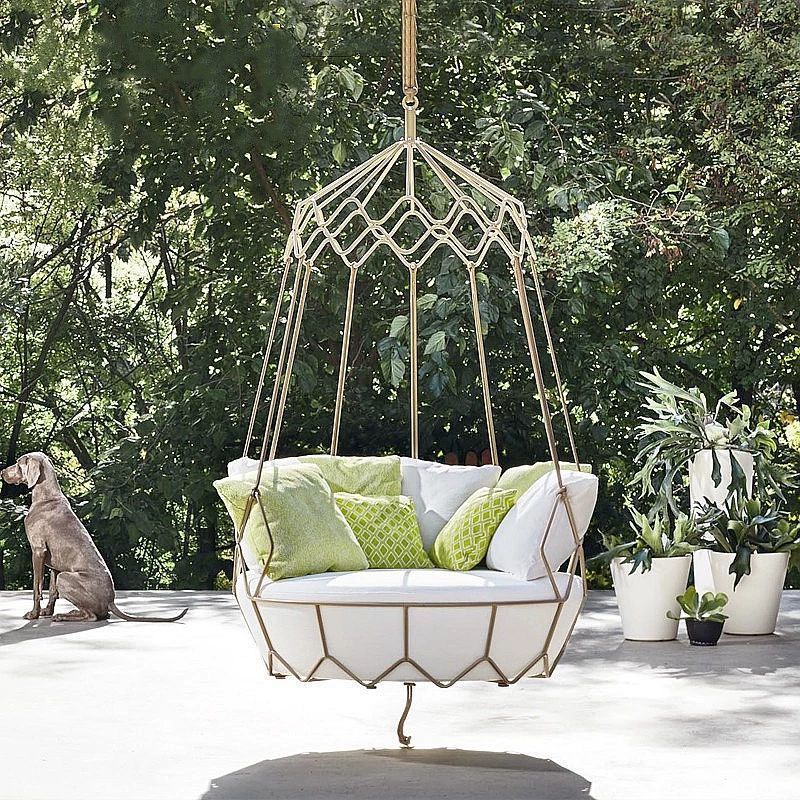 Outdoor Round Bird's Nest Hanging Lounge Chair with Strong Ropes and Coated Aluminum Frame