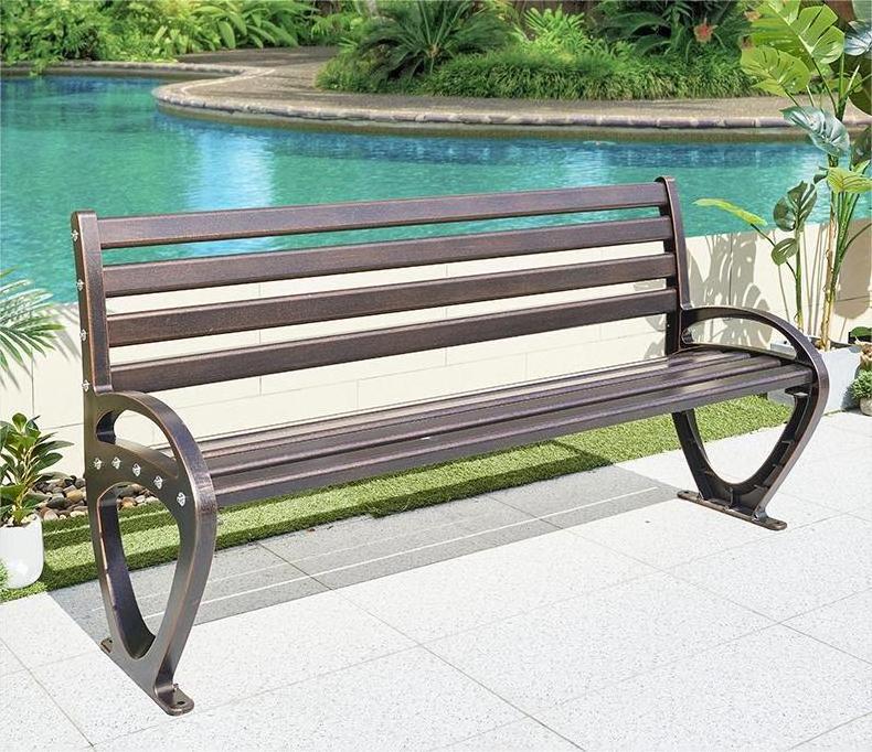 Outdoor Garden Cast Iron Bench Seat Public Park Furniture Benches Outdoor Solid Wood Bench Chair