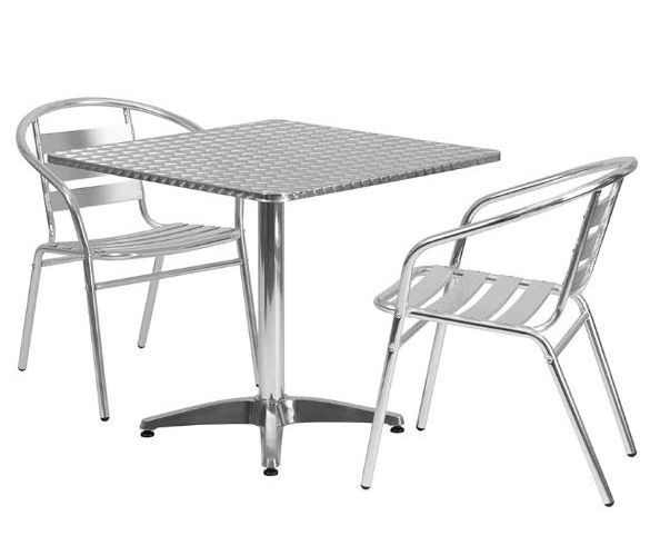 Outdoor Metal Aluminum Table and Chair Patio Furniture Aluminum Bistro Table And Chair Stacking Outdoor Aluminum Chair