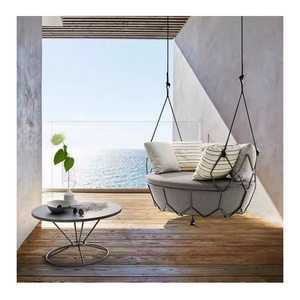 Outdoor Round Bird's Nest Hanging Lounge Chair with Strong Ropes and Coated Aluminum Frame