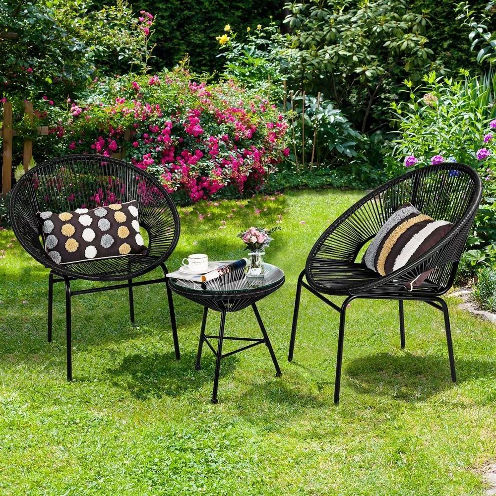 All Weather Sun Chair Indoor Outdoor Oval Acapulco Chair Weave Lounge Patio Garden Rattan Chair