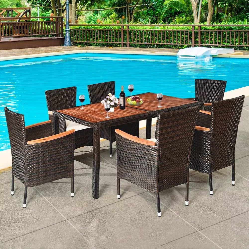 Outdoor Furniture Balcony Garden Rattan Chair Hotel Club Table And  Chair Outdoor Stacked Chair And Wood Table