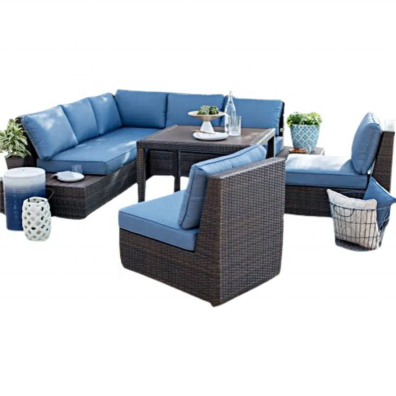 Grey Metal Alu Backyard Furniture Rope Garden Sofa Set Rattan Patio Furniture Set Wicker Outdoor Furniture Garden  Sofa Set