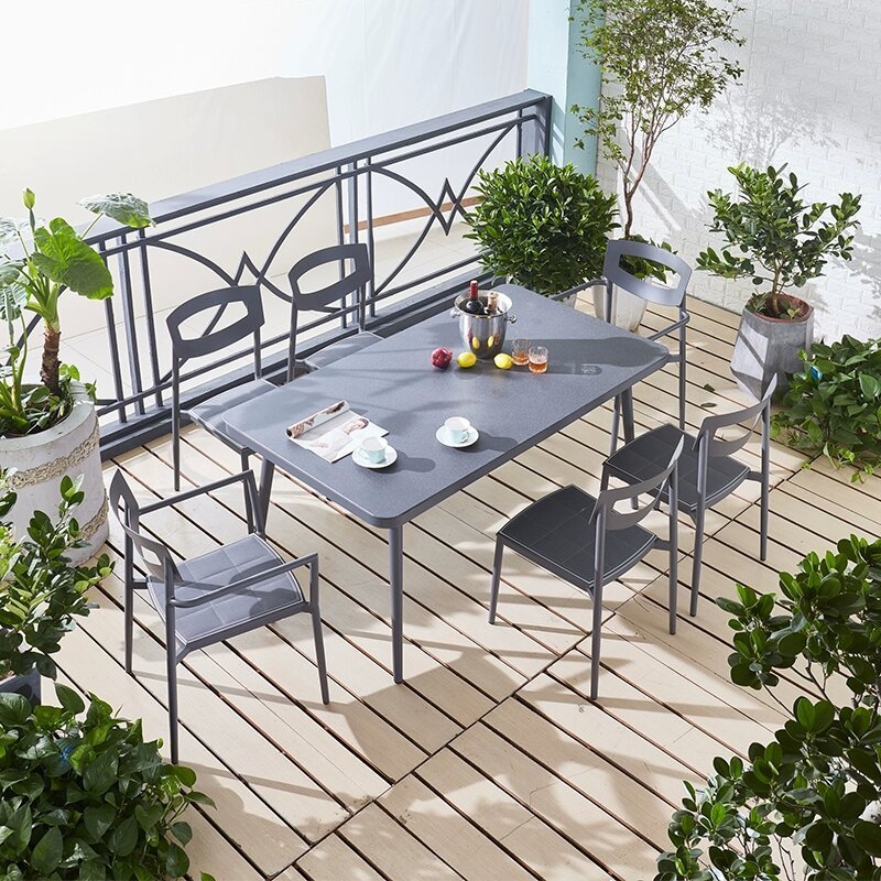 European Black Style Modern Luxury Dining Table Sets Alum Party Patio Furniture Garden Dinner outdoor chairs and tables Sets