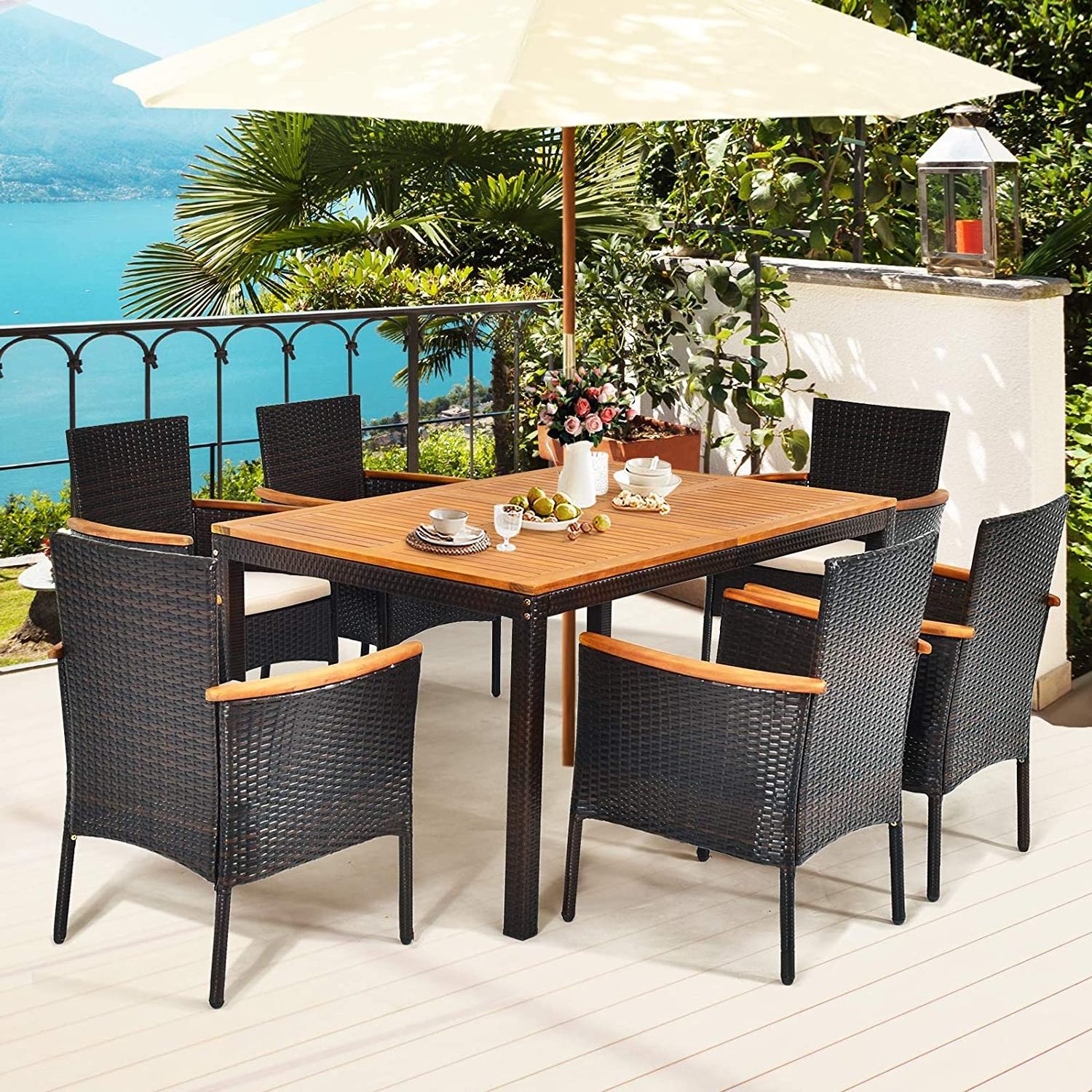 Outdoor Furniture Balcony Garden Rattan Chair Hotel Club Table And  Chair Outdoor Stacked Chair And Wood Table