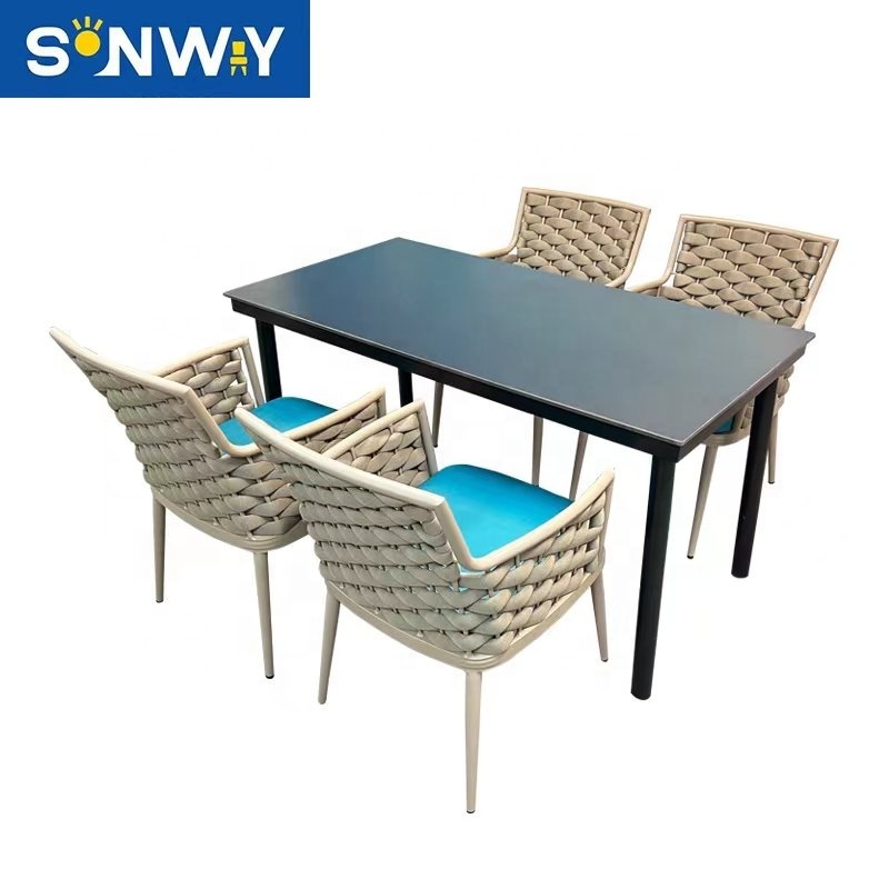 Silla De  Jardin En Aluminio  PE Rattan Wedding Chairs and  Dining Table  Patio Dining Set Aluminum Outdoor Dining Set