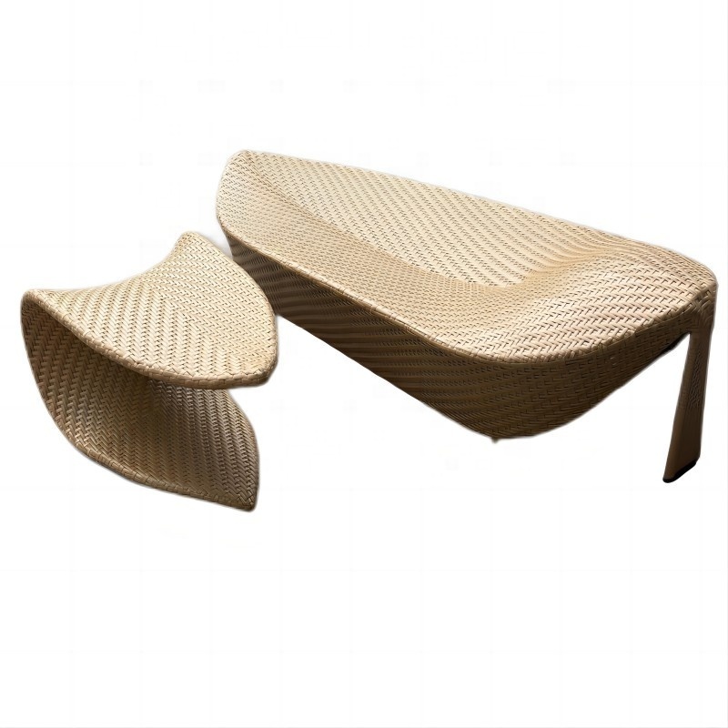 Classic Rattan Outdoor Sun Lounger Sofa Bed Patio Garden Furniture Beach Poolside Leaf Sun Lounger