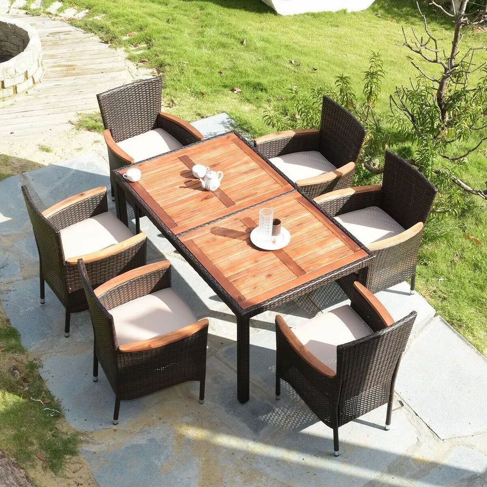 Outdoor Furniture Balcony Garden Rattan Chair Hotel Club Table And  Chair Outdoor Stacked Chair And Wood Table